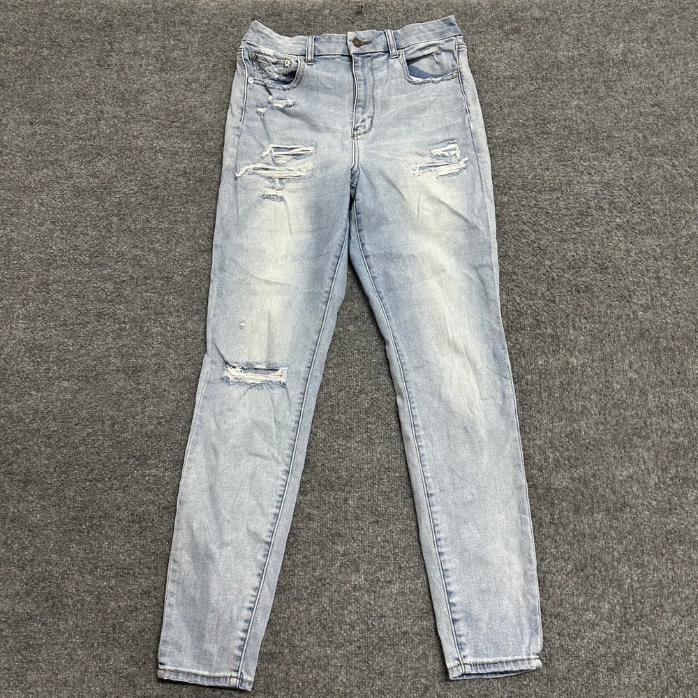 American Eagle Jeans Womens Size 12 Long Light Wash Distressed Skinny Stretch